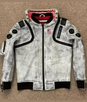  Cyberpunk 2077 Wax White Leather Jacket