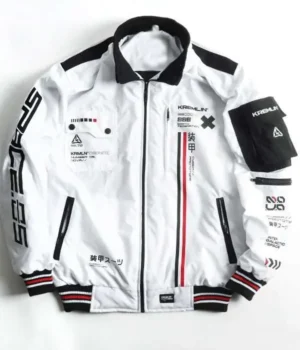  White Cyberpunk Techwear Bomber Jacket
