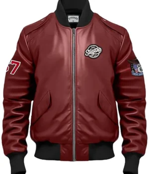  Haddy Leather Stegaro Maroon Bomber Jacket