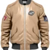  ken Sander Beige Bomber Stegaro Leather Jacket