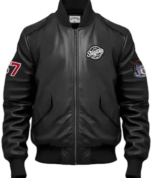  lobov Black Stegaro Bomber Leather Jacket