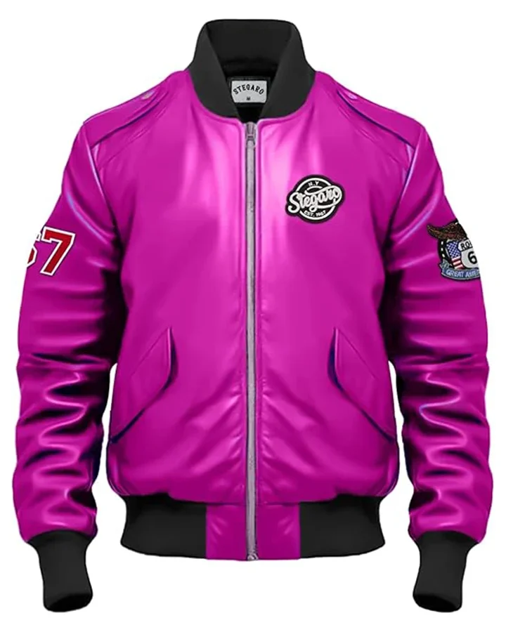 Parker Pink Stegaro Bomber Leather Jacket Parker Pink Stegaro Bomber Leather Jacket