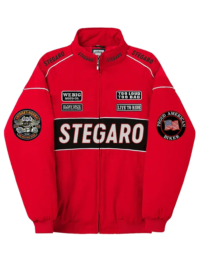 Red Stegaro Moto Bomber Jacket Red Stegaro Moto Bomber Jacket