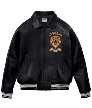  Stegaro Black Leather Varsity Jacket