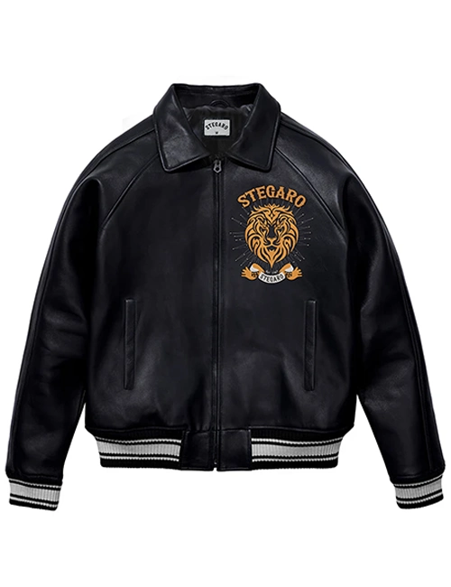 Stegaro Black Leather Varsity Jacket Stegaro Black Leather Varsity Jacket