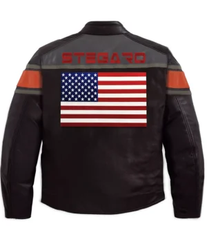  Stegaro Cafe Racer USA Flag Leather Jacket