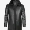Men's 3/4 Black Real Leather Coat With Fur Collar product image