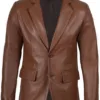 Men's Two Button Cognac Brown Leather Blazer product image