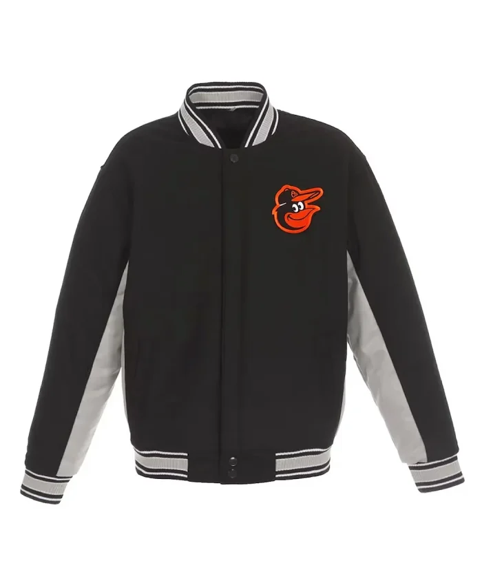 Accent Baltimore Orioles Black and Gray Wool Varsity Jacket Accent Baltimore Orioles Black and Gray Wool Varsity Jacket product image