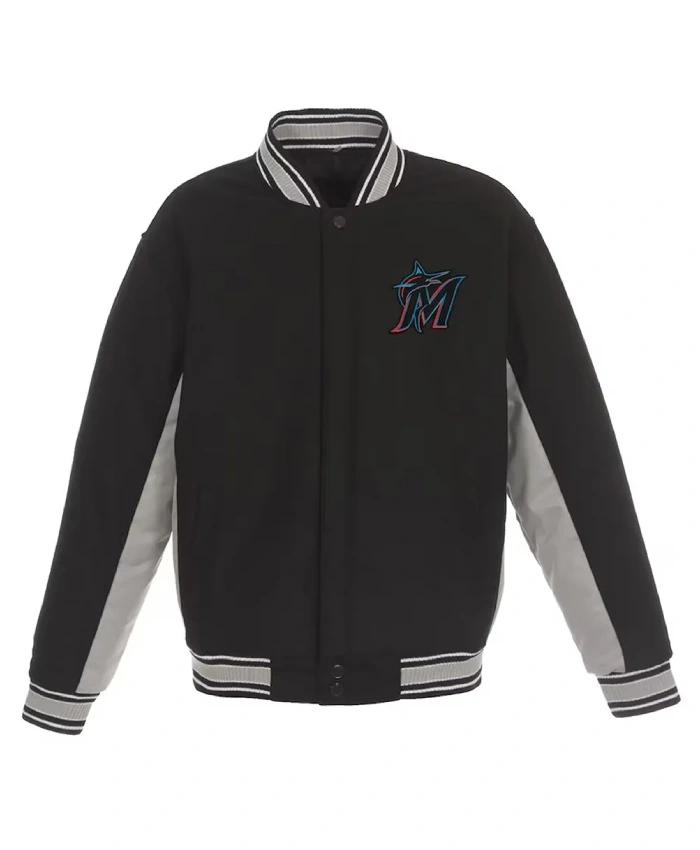 Accent Miami Marlins Varsity Black Wool Jacket Accent Miami Marlins Varsity Black Wool Jacket product image