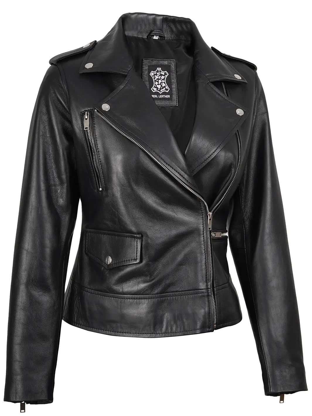 Amber Womens Asymmetrical Black Biker Style Leather Jacket Amber Womens Asymmetrical Black Biker Style Leather Jacket product image