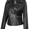 Amber Womens Asymmetrical Black Biker Style Leather Jacket product image