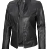 Amy Women's Black Cafe Racer Leather Jacket Amy Women's Black Cafe Racer Leather Jacket product image