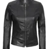 Amy Women's Black Cafe Racer Leather Jacket Amy Women's Black Cafe Racer Leather Jacket product image