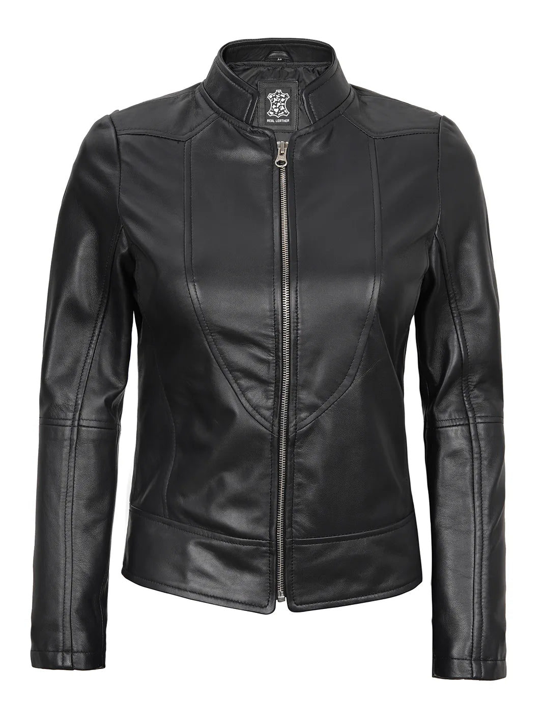 Amy Women's Black Cafe Racer Leather Jacket Amy Women's Black Cafe Racer Leather Jacket product image