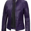 Amy Purple Cafe Racer Women's Leather Jacket product image