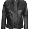 Amy Women's Black Cafe Racer Leather Jacket product image