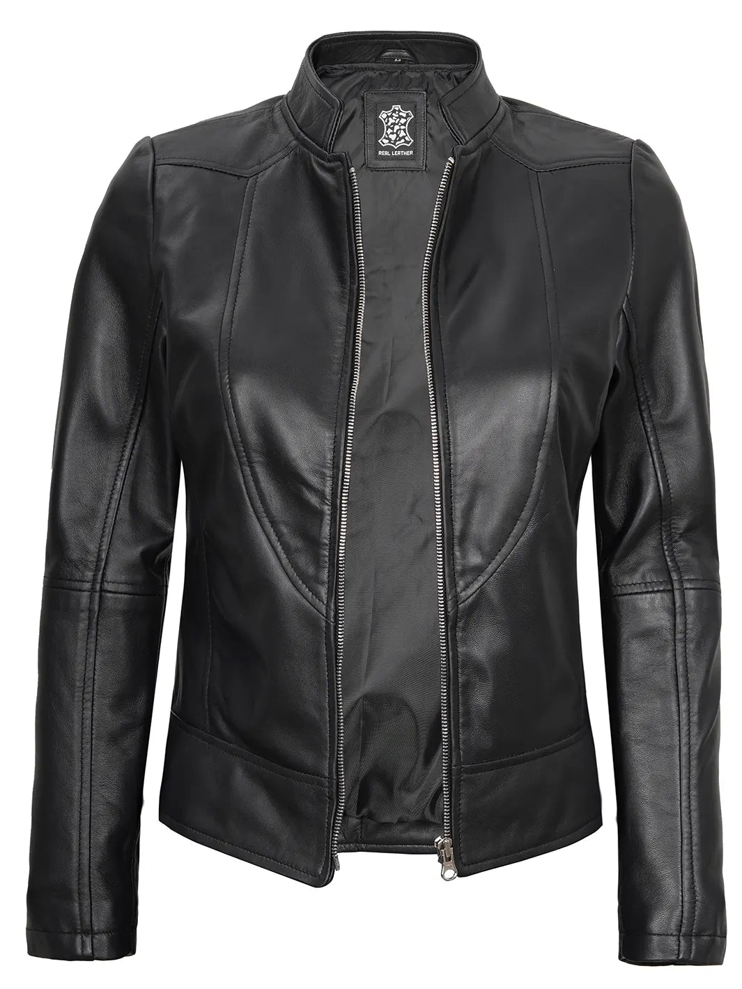 Amy Women's Black Cafe Racer Leather Jacket Amy Women's Black Cafe Racer Leather Jacket product image