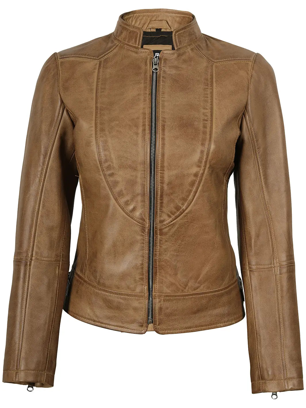 Amy Womens Camel Leather Biker Style Jacket Amy Womens Camel Leather Biker Style Jacket product image