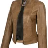 Amy Womens Camel Leather Biker Style Jacket product image