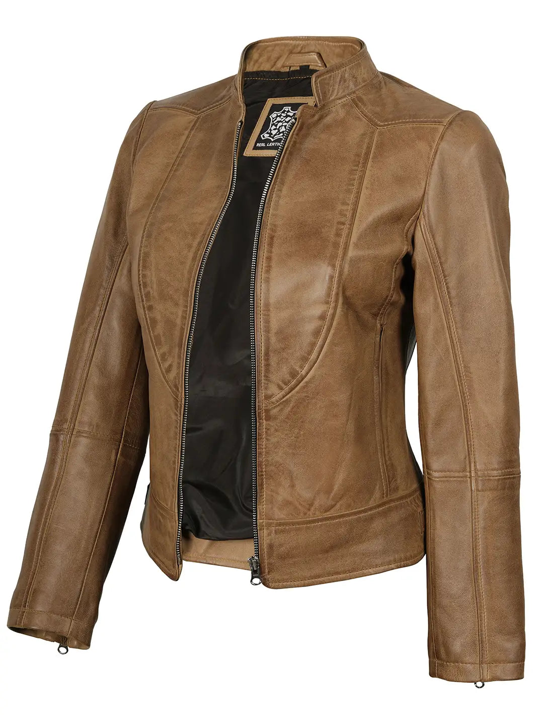 Amy Womens Camel Leather Biker Style Jacket Amy Womens Camel Leather Biker Style Jacket product image