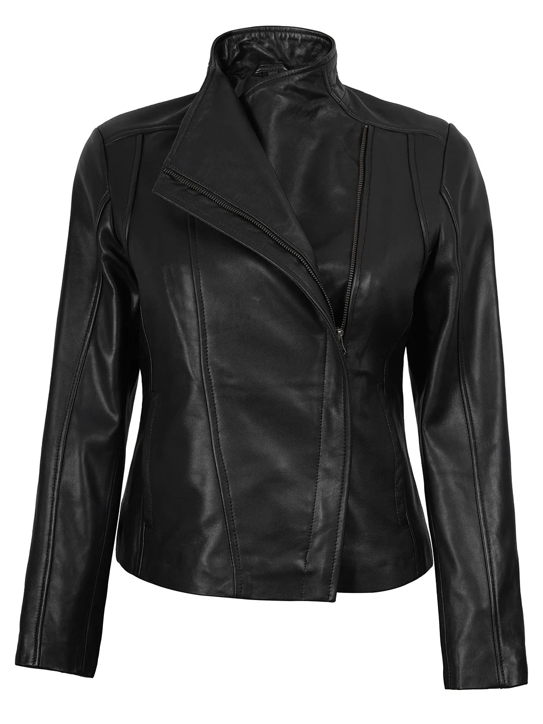 Arezzo Black Flap Closure Cafe Racer Leather Jacket Arezzo Black Flap Closure Cafe Racer Leather Jacket product image