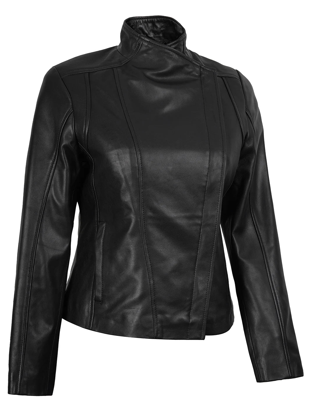 Arezzo Black Flap Closure Cafe Racer Leather Jacket Arezzo Black Flap Closure Cafe Racer Leather Jacket product image
