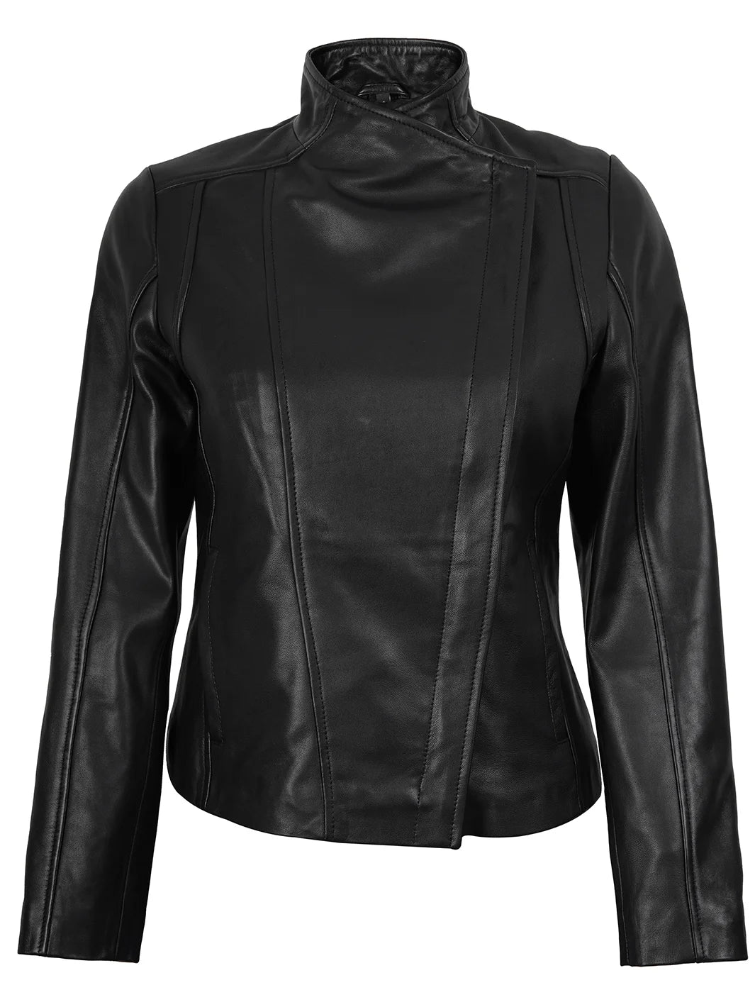Arezzo Black Flap Closure Cafe Racer Leather Jacket Arezzo Black Flap Closure Cafe Racer Leather Jacket product image