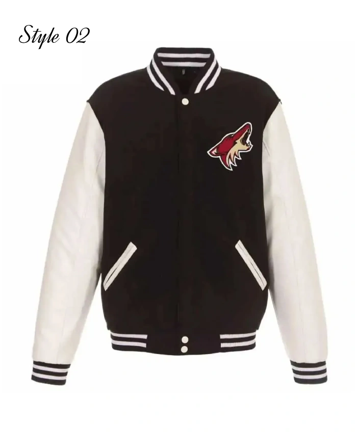 Arizona Coyotes Black Wool and Leather Varsity Jacket Arizona Coyotes Black Wool and Leather Varsity Jacket product image