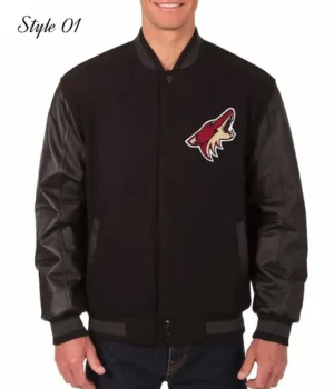 Arizona Coyotes Black Wool and Leather Varsity Jacket product image