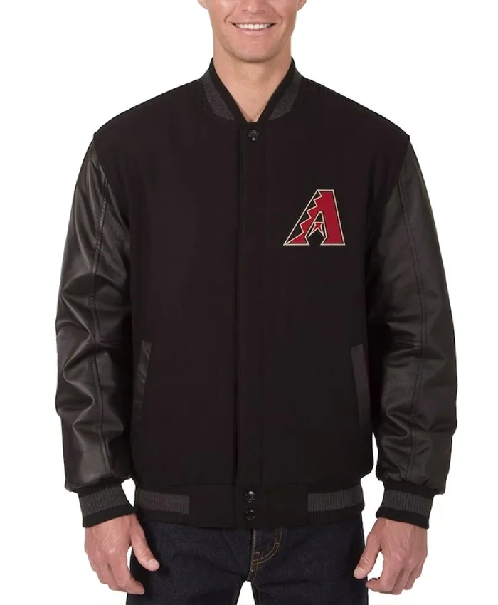 Arizona Diamondbacks Black Wool/Leather Varsity Jacket Arizona Diamondbacks Black Wool/Leather Varsity Jacket product image