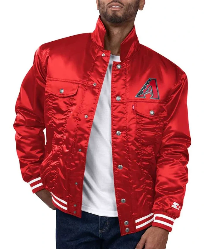 Arizona Diamondbacks Red Silver Tab Trucker Satin Jacket Arizona Diamondbacks Red Silver Tab Trucker Satin Jacket product image