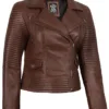 Womens Asymmetrical Cognac Wax Biker Style Leather Jacket product image