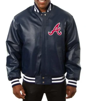Atlanta Braves Navy Leather Varsity Jacket product image