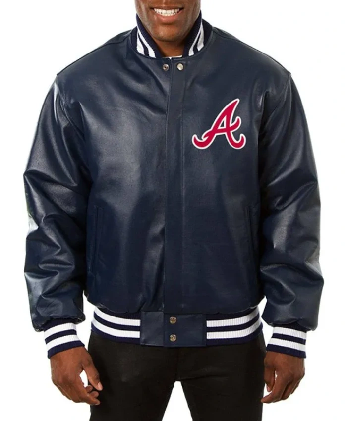 Atlanta Braves Navy Leather Varsity Jacket Atlanta Braves Navy Leather Varsity Jacket product image