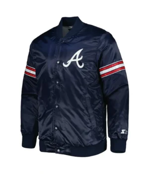 Atlanta Braves Navy Pick & Roll Varsity Satin Jacket product image