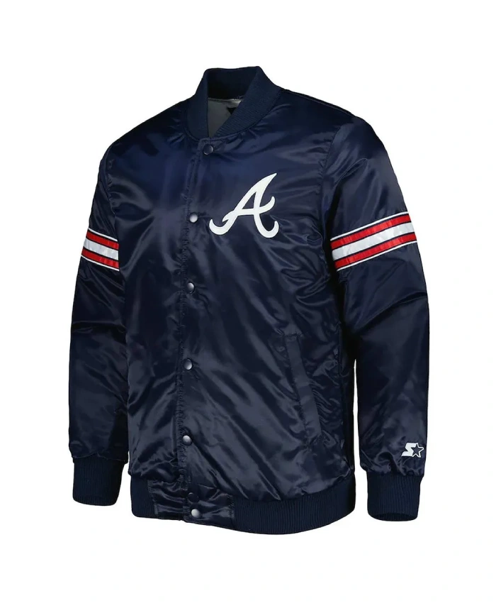 Atlanta Braves Navy Pick & Roll Varsity Satin Jacket Atlanta Braves Navy Pick & Roll Varsity Satin Jacket product image