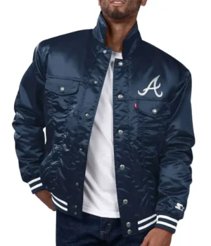 Atlanta Braves Navy Silver Tab Trucker Satin Jacket product image
