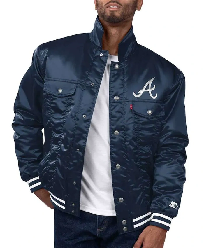 Atlanta Braves Navy Silver Tab Trucker Satin Jacket Atlanta Braves Navy Silver Tab Trucker Satin Jacket product image