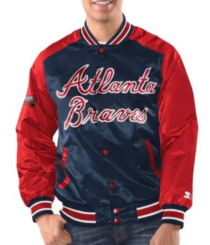 Atlanta Braves Renegade Navy/Red Varsity Satin Jacket product image