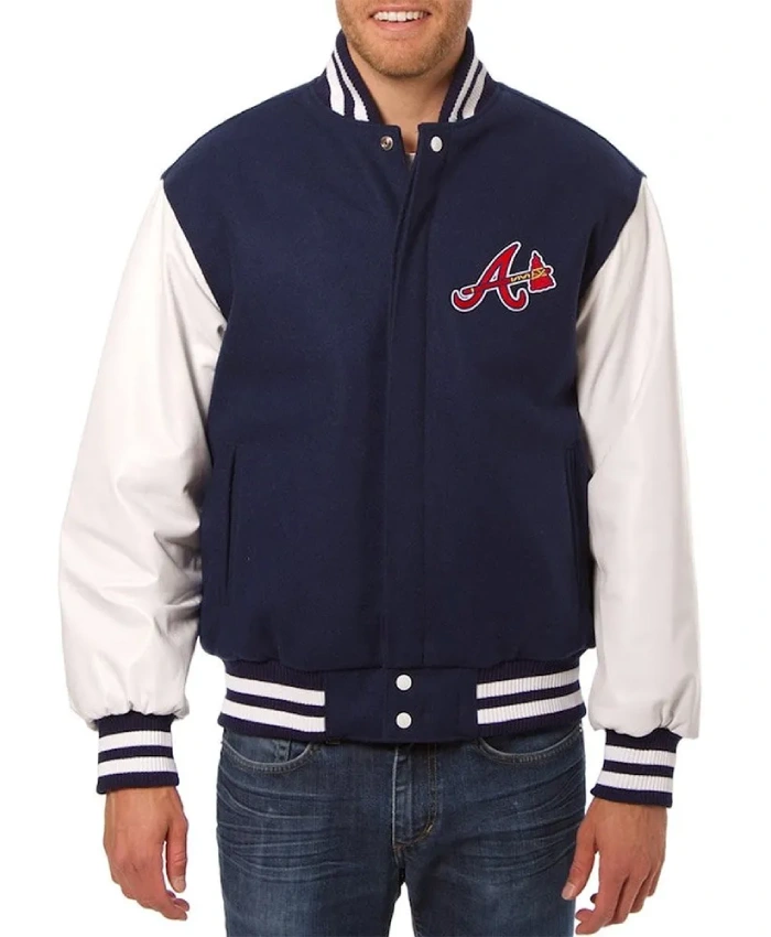 Navy/White Atlanta Braves Full-Snap Varsity Jacket Navy/White Atlanta Braves Full-Snap Varsity Jacket product image
