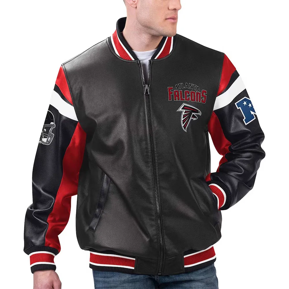 Atlanta Falcons Black Varsity Full-Zip Leather Jacket Atlanta Falcons Black Varsity Full-Zip Leather Jacket product image