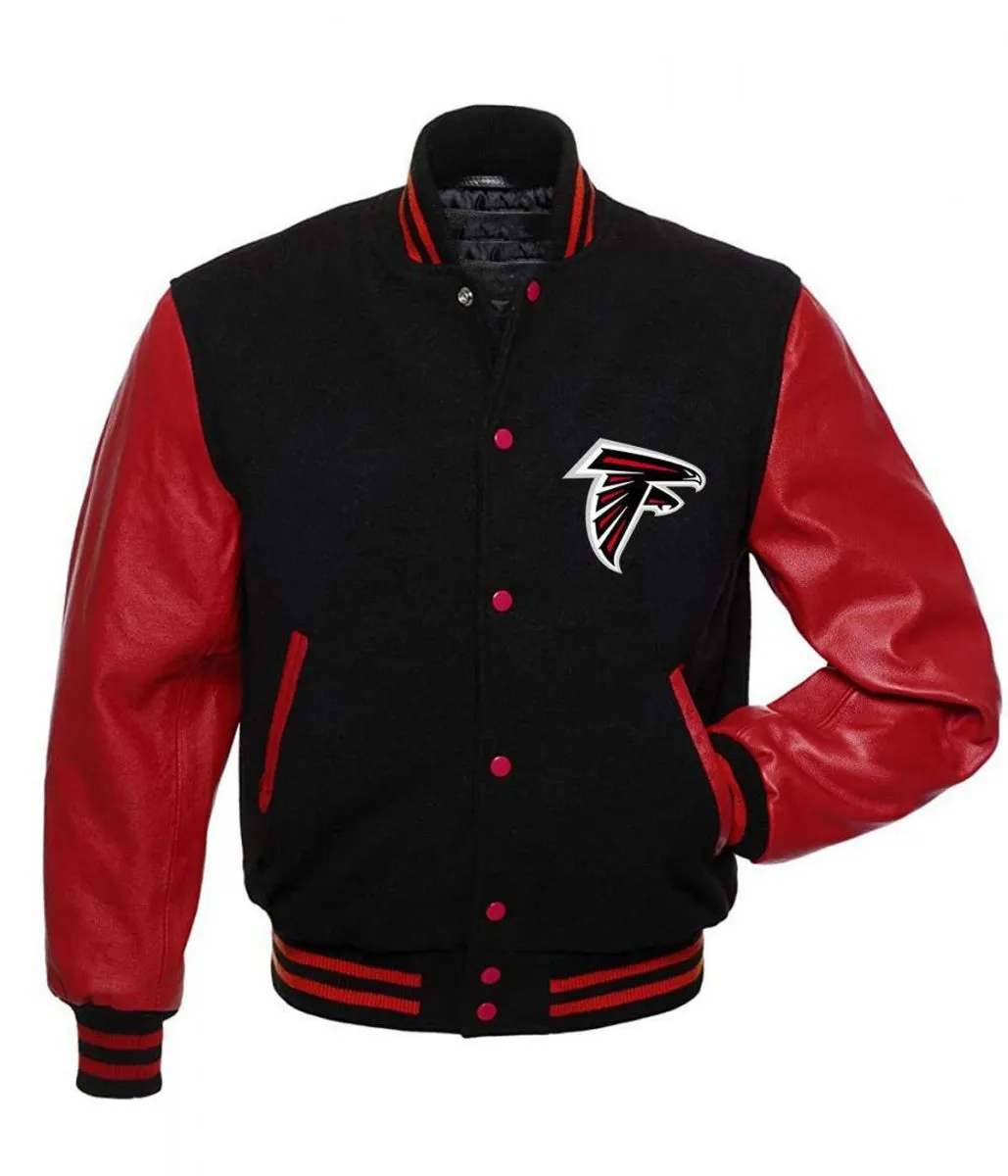 Atlanta Falcons Red and Black Letterman Jacket Atlanta Falcons Red and Black Letterman Jacket product image