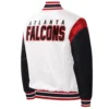 Atlanta Falcons Throwback Warm Up Pitch Varsity White Satin Jacket Atlanta Falcons Throwback Warm Up Pitch Varsity White Satin Jacket product image