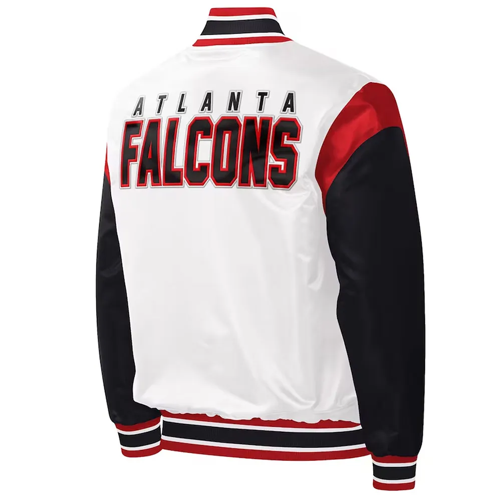 Atlanta Falcons Throwback Warm Up Pitch Varsity White Satin Jacket Atlanta Falcons Throwback Warm Up Pitch Varsity White Satin Jacket product image