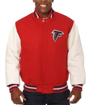 Atlanta Falcons Varsity Red and White Wool-Leather Jacket product image