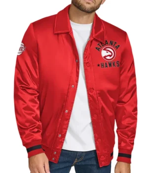 Atlanta Hawks Stitch Applique Red Satin Jacket product image