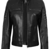 Austin Tall Women Black Cafe Racer Leather Jacket product image