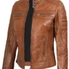 Austin Womens Tan Brown Biker Leather Jacket product image