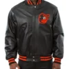 Baltimore Orioles Black Leather Varsity Jacket product image